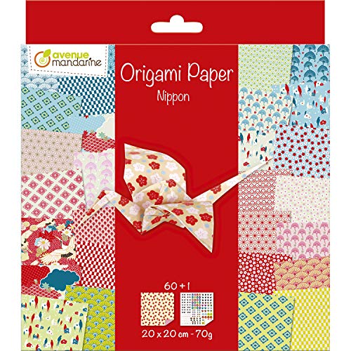 Avenue Mandarine OR514C - Un paquet de 60 feuilles Origami 20x20 cm 70g (30 motifs x 2 feuilles) et une planche de stickers incluse, Nippon