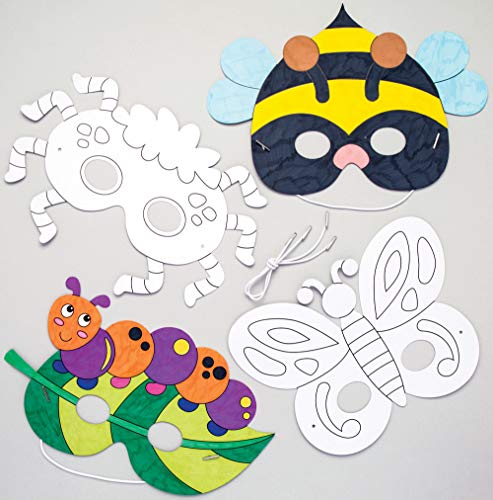 Baker Ross Caretas de insectos para colorear (Paquete de 8) Manualidades de primavera infantiles para añadir a disfraces.
