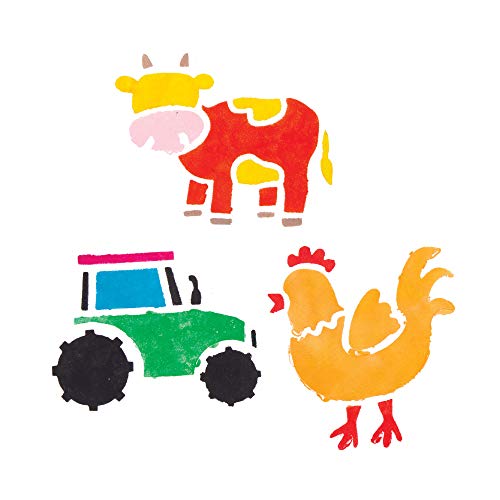 Baker Ross- Plantillas lavables de plástico de animales de la granja para pintar (Pack de 6) - Actividad de manualidades infantiles