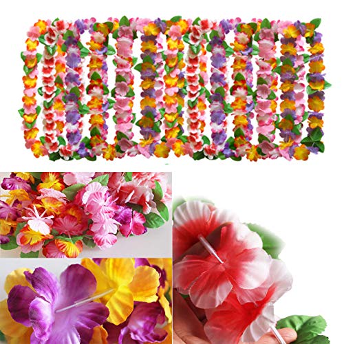 BangShou Flores Hawaianas Guirnalda Hawaiana Collar Pulsera Coloridos Reutilizables de Fuentes de La Decoración para Fiesta Hawaiana (40PCS)