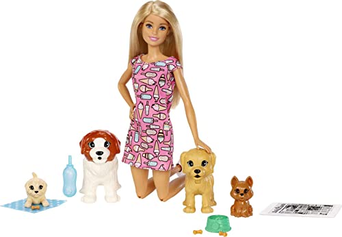 Barbie y su guardería de perritos, muñeca con mascotas y accesorios (Mattel FXH08)