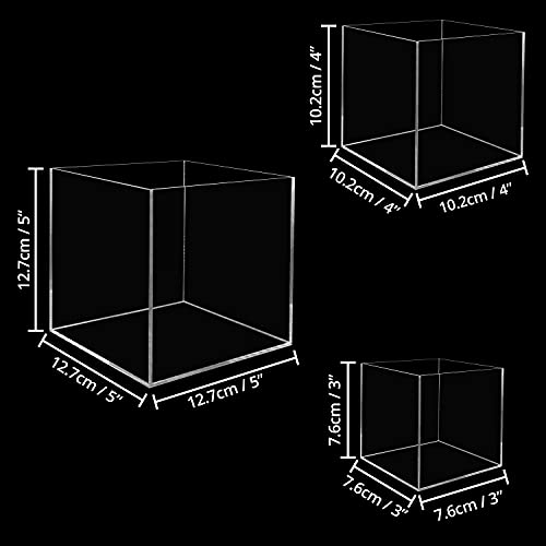 Belle Vous Cajas de Metacrilato Transparente (Pack de 3) Cubos 3 Tamaños Distintos - Vitrina Expositora para Colecciones – Organizar/Proteger del Polvo – Figuras de Acción, Miniaturas, Juguetes
