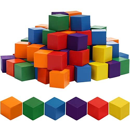 Belle Vous Cubos de Madera de Colores (Pack de 100) 1,5 x 1,5 x 1,5 cm - Cubos Madera Natural 6 Colores - Bloques para Manualidades, Hacer Puzzles - Regalo Educativo, Matemáticas para Niños