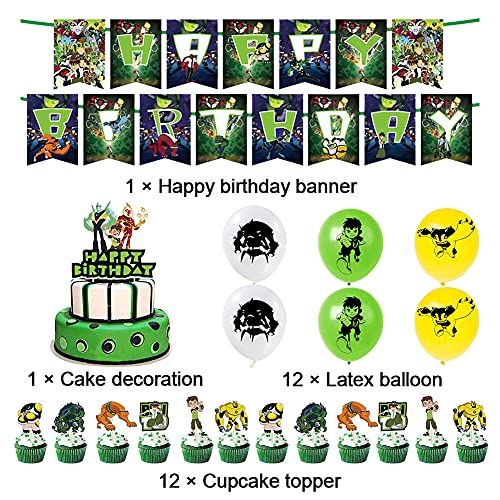 Ben 10 Set Fiesta, Cumpleaños Balloon Fiesta Niños Decoración Fiesta Happy Birthday Banner Adorno Torta Latex Globo para Niños Decoraciones Fiesta Boda Celebración Navidad