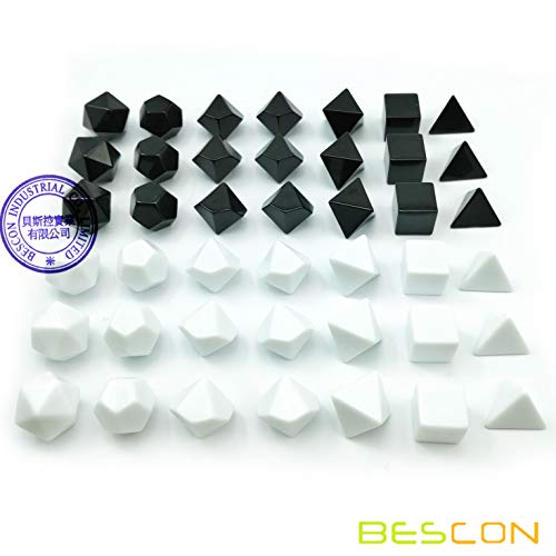 Bescon Blank Polyhedral RPG Dice Set 42pcs Artist Set, Solid Black and White Colors in Complete Set of 7, 3 Sets for Each Color, DIY Dice
