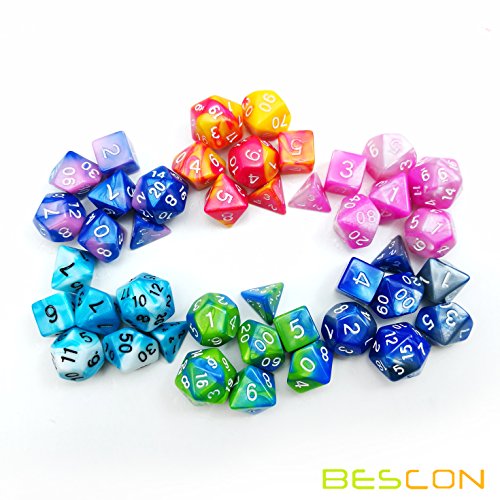 Bescon Mini Gemini Two Tone Polyhedral RPG Dice Set 10MM, Mini RPG Dice Set D4-D20 in Tube Packaging, Assorted Colored of 42pcs (7X6