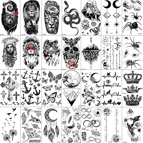 Bilizar 62 Hojas Halloween Tatuajes Temporales Adultos Hombre Mujer Vampiro Esqueleto Cráneo Fantasma Zombi León Kit Tatuajes Falsos Realista Tatuajes Adhesivos Temporales Niños Brazo Cuello Cara Mano