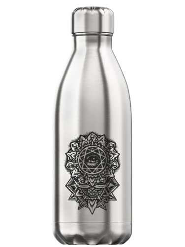 Black Illuminati Mandala Meditation All Seeing Eye Art - Botella de agua de 350 ml, estilo térmico, acero inoxidable, sin BPA, color plateado