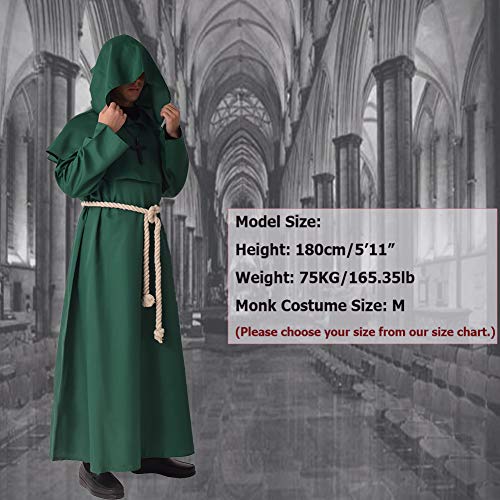 BLESSUME Disfraces de Monje Sacerdote Túnica Fraile Medieval Capucha Encapuchado Monje Renacimiento Túnica Disfraz (L, Verde)
