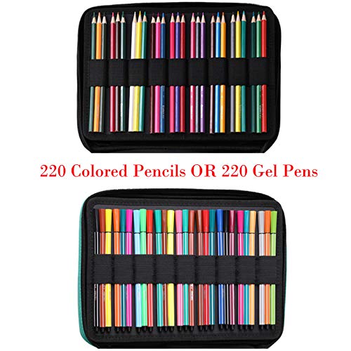 BOMKEE 220 ranuras estuche de lápices de colores, impermeable bolsa para dibujar, pintar, almacenamiento de papelería multicapa bolígrafos de gel organizador(ardilla)