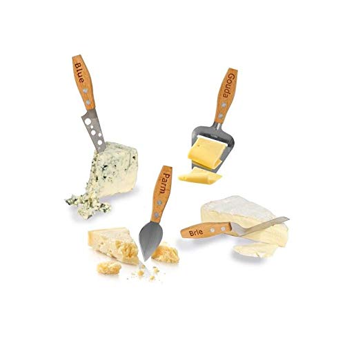 Boska Juego de quesos mini Geneva - Quatro cuchillos para todos los tipos de queso - Multifuncional - Mangos de madera de haya - Marrón y plata - 15 cm