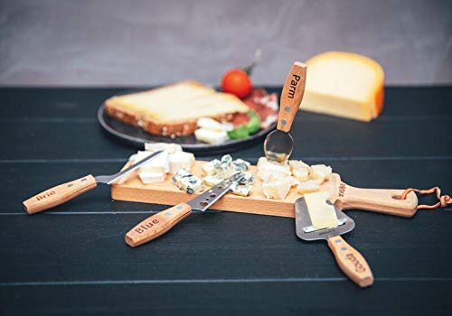 Boska Juego de quesos mini Geneva - Quatro cuchillos para todos los tipos de queso - Multifuncional - Mangos de madera de haya - Marrón y plata - 15 cm