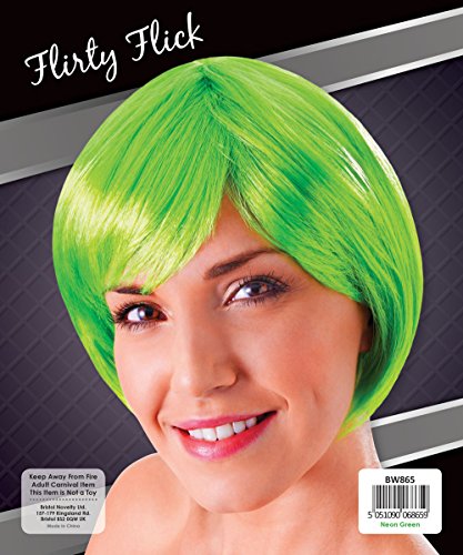 Bristol Novelty BW865 Flirty Flick peluca, mujer, verde neón, talla única