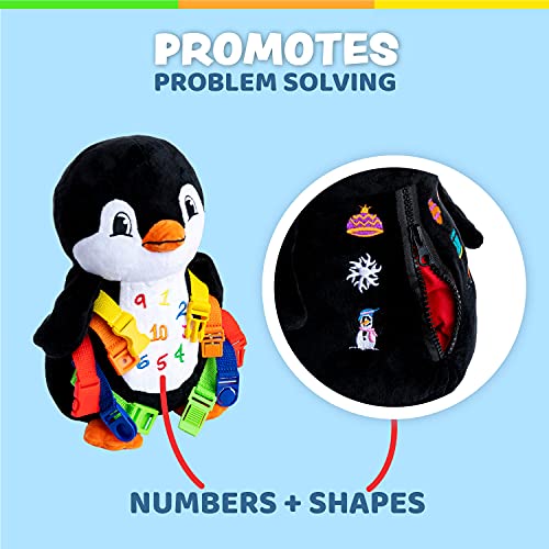 BUCKLE TOY Blizzard Penguin - Toddler Early Learning Basic Life Skills Children's Plush Travel Activity by Buckle Toys