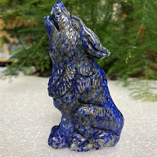 CAAZBI Un Maravilloso Regalo Alrededor de 8,8 cm Talla de Cristal Natural Lapis Lazuli Wolf Figure Statue Hand Tallado Crystal Healing for la Familia Decoración del hogar Cristal de Cuarzo Natural