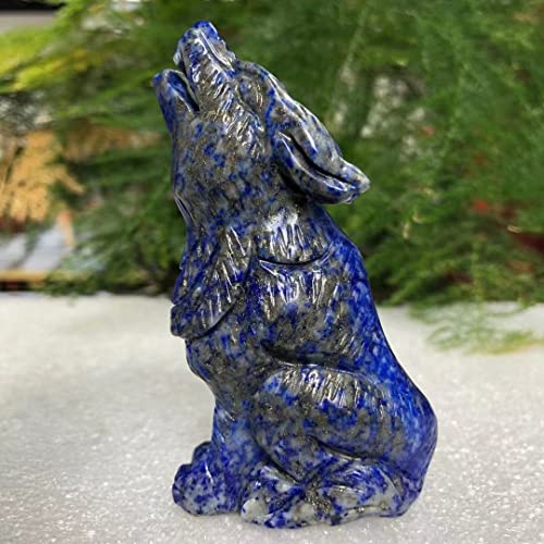 CAAZBI Un Maravilloso Regalo Alrededor de 8,8 cm Talla de Cristal Natural Lapis Lazuli Wolf Figure Statue Hand Tallado Crystal Healing for la Familia Decoración del hogar Cristal de Cuarzo Natural