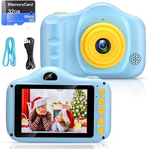 Cámara para Niños Infantil Cámara de Fotos Digital Cámara Juguete para Niños 3.5 Pulgadas 12MP 1080P HD Selfie Video Cámara Regalos Ideales para Niños Niñas de 3-10 Años con Tarjeta TF 32 GB (Azul)
