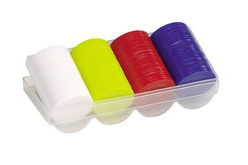 CHH Poker Chip Set de 100 Clips de plástico en Color Rojo, Azul, Blanco y Amarillo en Bandeja Reutilizable/Bandeja de Cierre con Tapa (# 2701), Red, Blue, Yellow, White