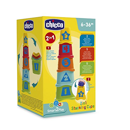 Chicco- Torre 2 en 1 Cubos apilables de Colores, Muticolor (00009373000000)