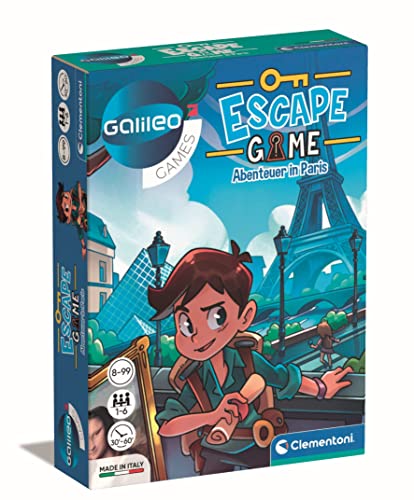 Clementoni 59268 Escape Game – Aventuras en París, emocionante Juego de Sociedad para Romper y Romper acercos, Juego Familiar con Tarjetas de Advertencia y Accesorios, a Partir de 8 años