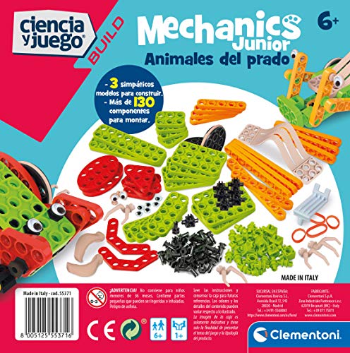 Clementoni - Mechanics Junior Animales del prado- juego de construcciones a partir de 6 años, juguete en español (55371)