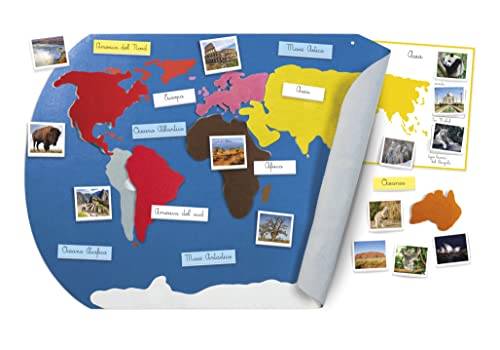 Clementoni- Sapientino Mundo Montessori 4 años, Juego Educativo Planeta Tierra, Mapa Mundial, Desarrollo de lenguaje y geografía – Fabricado en Italia, Multicolor (16371)