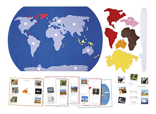Clementoni- Sapientino Mundo Montessori 4 años, Juego Educativo Planeta Tierra, Mapa Mundial, Desarrollo de lenguaje y geografía – Fabricado en Italia, Multicolor (16371)