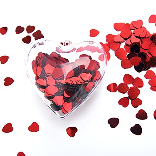 Confeti de Corazón Confeti Metálico Lentejuelas Brillantes de Corazón para Decoraciones de Mesa de Fiesta de Boda, Rojo, 10 mm, 1 Onza