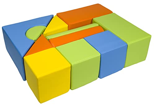 Conjunto de 11 bloques de espuma para el juego, guarderías, salas de juego (Color amarillo,verde,naranja,azul claro)