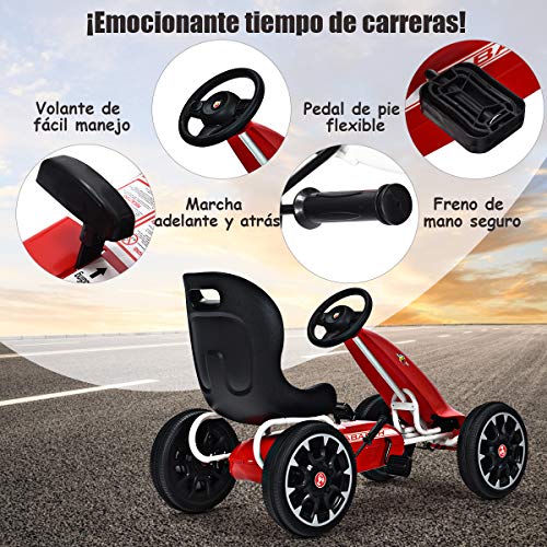 COSTWAY Go Kart para Niños Coche de Pedal con Asiento Ajustable,Freno de Mano y Cambio de Marcha Vehículo Juguete para Niño de 3 a 8 Años (Rojo)