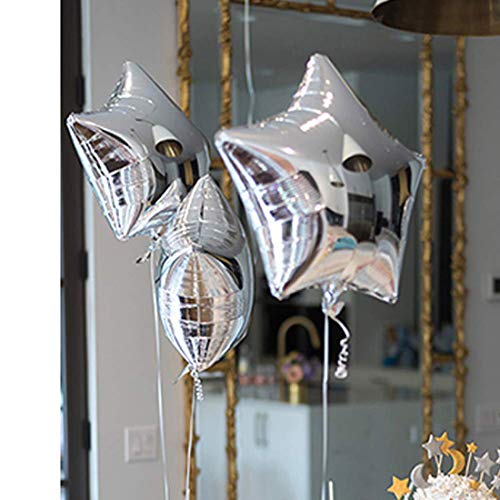 CozofLuv Juego de 25 globos de decoración de globos de 45,7 cm y globos de plata con estrella para suministros de fiesta (estrella plateada)