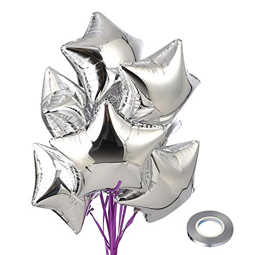 CozofLuv Juego de 25 globos de decoración de globos de 45,7 cm y globos de plata con estrella para suministros de fiesta (estrella plateada)