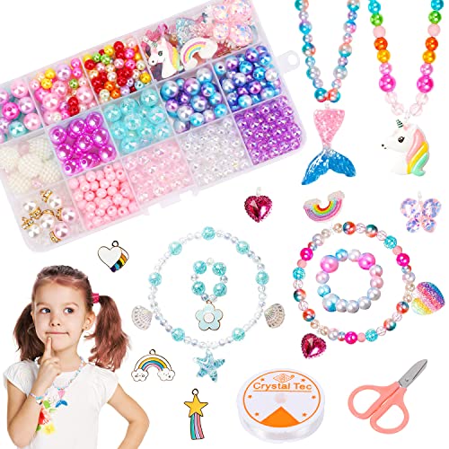 cuentas para ensartar niños, Kit de Fabricación de joyas de bricolaje manualidades para niñas, Unicornio Sirena Princesa Encantos Colgante Pulsera de cadena Conjunto Niños Regalos de cumpleaños