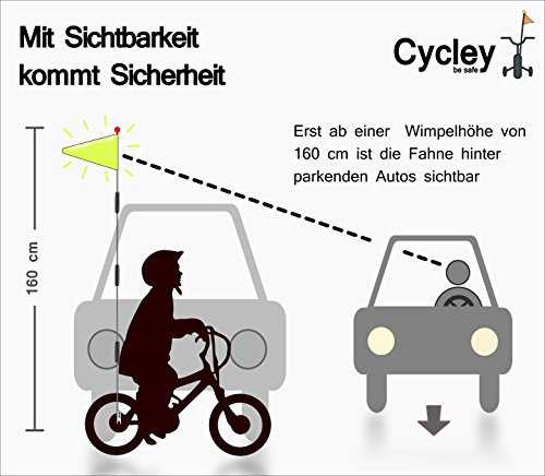 Cycley | banderín de bicicleta | bandera de seguridad para niños | estandarte de bici | motivo chica volante | 4 piezas longitud 160 cm | plegable (trasportable p.ej. en coche)