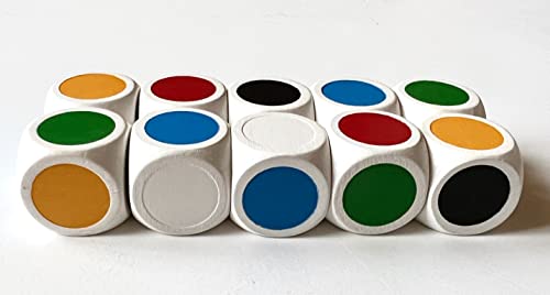Dados de colores de madera extragrandes (20 mm) para niños pequeños, ancianos y juegos XL. Fabricado en Alemania (10 dados, rojo, amarillo, azul, verde, negro, blanco)
