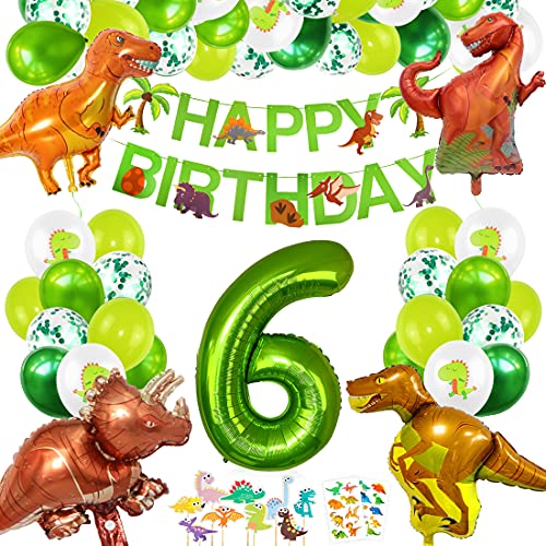 Decoracion Cumpleaños Dinosaurios, Globos de Cumpleaños Dinosaurios, Globo Numero 6 Verde, Globos Dinosaurios, Globos Grandes Gigantes Helio, Globos de Cumpleaños 6 Años