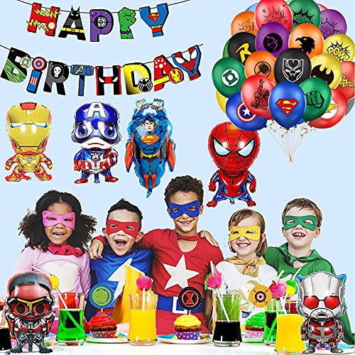 Decoracion Cumpleaños Superheroes Globos de Superhéroe Feliz Cumpleaños del Pancarta Superheroes Adornos de Pastel Superhéroe Marvel Cumpleaños Decoracion (C)