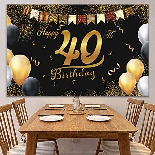 Decoración de Fiesta de 40 Cumpleaños,Feliz Cumpleaños Pancarta,Fiesta de 40 Años,40 Cumpleaños Decoracion,Póster de Tela,40 Aniversario