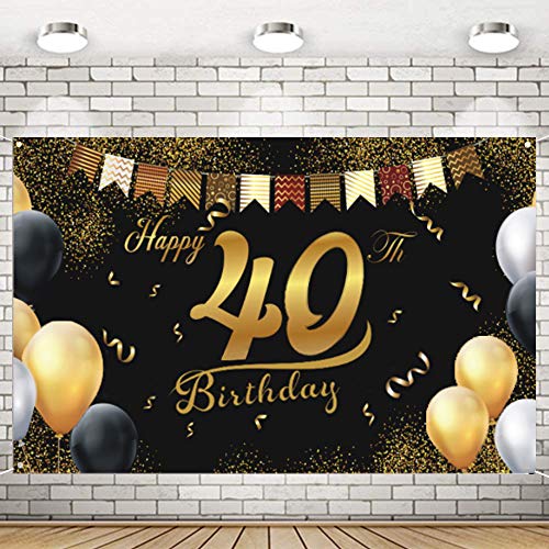 Decoración de Fiesta de 40 Cumpleaños,Feliz Cumpleaños Pancarta,Fiesta de 40 Años,40 Cumpleaños Decoracion,Póster de Tela,40 Aniversario