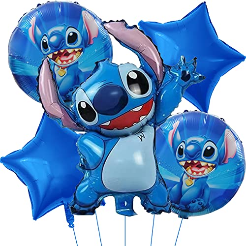 Decoraciones para fiestas de Lilo y Stitch - Tomicy 5 Pcs Globos para fiestas de Niños, Balloons Party Foil Balloons for Kids Gift Birthday Party Supplies Set Decor