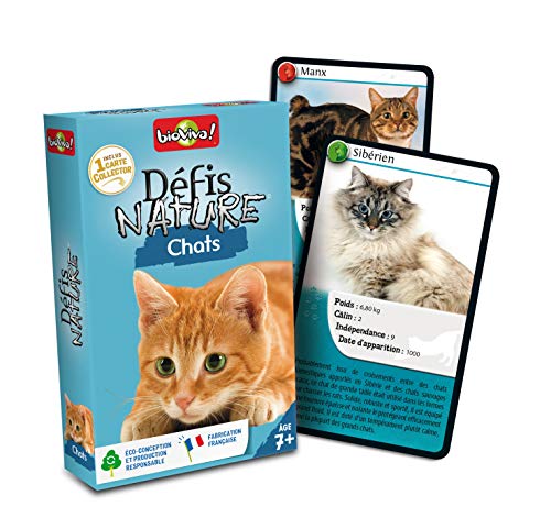 Défis Nature 282642 – Juego de Cartas de Gatos [Texto en francés], Color Azul