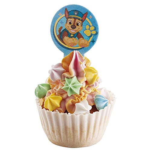 Dekora - Dekorapin Decoración Comestible para Tartas Cupcakes o Pasteles de Cumpleaños Infantiles - 20 Obleas Comestibles de Paw Patrol la Patrulla Canina - Tamaño 6,5x4 cm