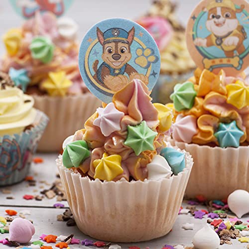 Dekora - Dekorapin Decoración Comestible para Tartas Cupcakes o Pasteles de Cumpleaños Infantiles - 20 Obleas Comestibles de Paw Patrol la Patrulla Canina - Tamaño 6,5x4 cm
