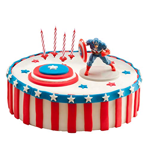 Dekora - Kit de Decoracion de Tartas con Velas de Cumpleaños + Figura Decorativa de Capitan America