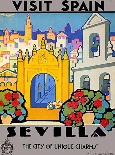 DHArt - Puzzle grande de 1000 piezas Visita España Sevilla encantos únicos vintage español viajes publicidad paisaje rompecabezas educativos juegos niños regalo