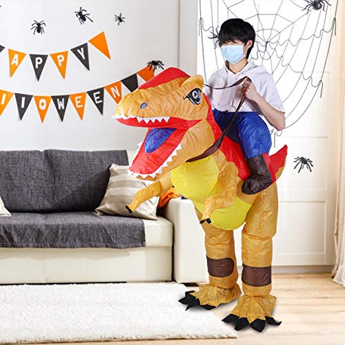 Disfraz de dinosaurio inflable de Halloween Sin fugas de aire Festivales de inflación rápida Decoración de fiesta(X115 amarillo rojo)