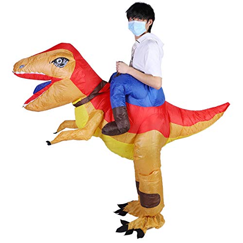 Disfraz de dinosaurio inflable de Halloween Sin fugas de aire Festivales de inflación rápida Decoración de fiesta(X115 amarillo rojo)