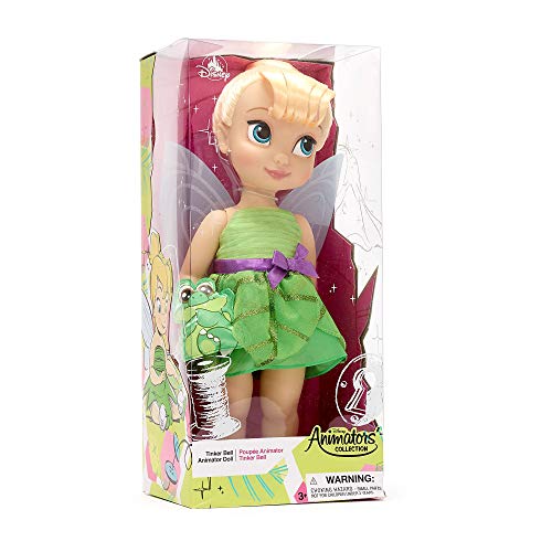 Disney Store: muñeca niña coleccionable de Campanilla (colección Animators), Peter Pan, 39 cm, pelo enraizado y traje realistas, peluche del cocodrilo Tic Tac en raso acolchado, para mayores de 3 años