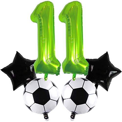 DIWULI, juego de globos de fútbol grandes, globo número 11 XXL verde, balón de fútbol de lámina, globo estrella negro, 11º cumpleaños infantil, fiesta temática, decoración, globo de lámina, deportes