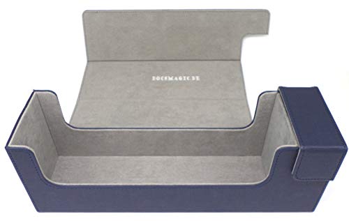 docsmagic.de Premium Magnetic Tray Long Box Dark Blue Medium - Card Deck Storage - Caja Azul Oscuro